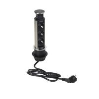 Выдвижной удлинитель Vulcan, 60 мм 3 розетки, крышка металл, шлифованная сталь, AKS