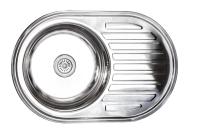 Мойка н/сталь, овальная одночашевая, 770*500мм, полированный хром, врезн на столешницу, AKS (0,8мм)