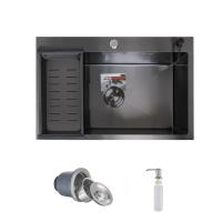 Мойка н/сталь, прямоугольная одночашевая, 700*460мм, глянец черный, врезн на/вровень столешнице, AKS (3,2мм)