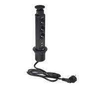 Выдвижной удлинитель Vulcan USB, 60 мм 3 розетки 2 USB, крышка пластик, черный, AKS