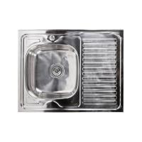 Мойка н/сталь, прямоугольная одночашевая, 800*600мм, полир хром, мойка слева, накладная, AKS (0,6мм)