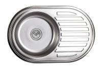 Мойка н/сталь, овальная одночашевая, 770*500мм, декорированная хром, врезн на столешницу, AKS (0,8мм)