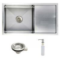 Мойка н/сталь, прямоугольная одночашевая, 780*440мм, мат сатин, PVD, мойка слева, с крылом, универсальная, AKS (3,2мм)