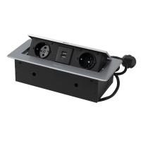 Выдвижной удлинитель NOVA USB, 2 розетки, 2xUSB, алюминий AKS