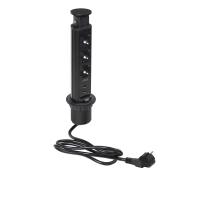 Выдвижной удлинитель Vulcan USB, 60 мм 3 розетки 2 USB, крышка пластик, цвет черный, тип 2, AKS