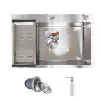 Мойка н/сталь, прямоугольная одночашевая, 700*460мм, глянец сатин, врезн на/вровень столешнице, AKS (3,0мм)