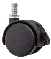 Колесо меб. пласт. d40 с винтом М8 с торм., черный AKS