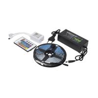 Лента светодиодная RGB - 9W/m, 12V, 10мм, 5050, 54 д/м, IP20, цветная - 5м, + блок питания + контроллер, AKS