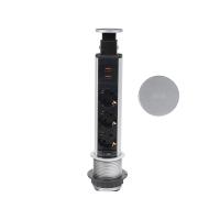 Выдвижной удлинитель Vulcan USB, 60 мм, 3 розетки, 2xUSB, крышка пластик, алюминий AKS