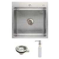 Мойка н/сталь, квадратная одночашевая, 500*500мм, мат сатин, PVD, врезн на/вровень столешнице, AKS (3,2мм)