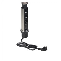 Выдвижной удлинитель Vulcan USB, 60 мм 3 розетки 2 USB, крышка металл, шлиф. сталь, AKS — купить мебельную фурнитуру в Санкт-Петербурге | AKS мебель
