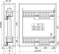Выдвижная корзина-карго 150 NORWIG крепл.боковое/левое, графит AKS — купить мебельную фурнитуру в Санкт-Петербурге | AKS мебель
