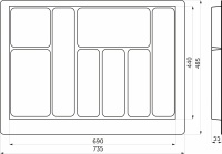 Лоток для столовых приборов 800 TR-04 (735～690*485～440*55), белый AKS — купить мебельную фурнитуру в Санкт-Петербурге | AKS мебель
