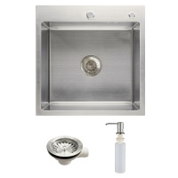 Мойка н/сталь, квадратная одночашевая, 500*500мм, мат сатин, PVD, врезн на/вровень столешнице, AKS (3,2мм) — купить мебельную фурнитуру в Санкт-Петербурге | AKS мебель
