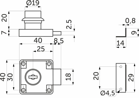 Замок для распашной двери механический 138 AKS — купить мебельную фурнитуру в Санкт-Петербурге | AKS мебель

