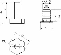 Регулятор уровня+муфта М6 черный (уп/500 компл) AKS — купить мебельную фурнитуру в Санкт-Петербурге | AKS мебель
