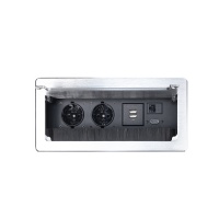 Выдвижной удлинитель Atlas USB, 2 розетки, 2xUSB, HDMI, LAN, шлиф. сталь AKS — купить мебельную фурнитуру в Санкт-Петербурге | AKS мебель
