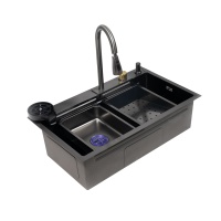 Мойка н/сталь, прямоугольная одночашевая со смесителем, 750*450мм, графит, PVD покрытие, врезн на/вровень столешнице, AKS (3,2мм) — купить мебельную фурнитуру в Санкт-Петербурге | AKS мебель
