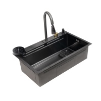Мойка н/сталь, прямоугольная одночашевая со смесителем, 750*450мм, графит, PVD покрытие, врезн на/вровень столешнице, AKS (3,2мм) — купить мебельную фурнитуру в Санкт-Петербурге | AKS мебель
