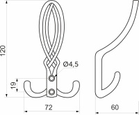 Крючок меб. трехрожковый мет. PALAZZO античная латунь AKS — купить мебельную фурнитуру в Санкт-Петербурге | AKS мебель
