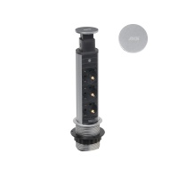 Выдвижной удлинитель Vulcan, 60 мм 3 розетки, крышка пластик, цвет алюминий, AKS — купить мебельную фурнитуру в Санкт-Петербурге | AKS мебель
