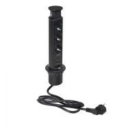 Выдвижной удлинитель Vulcan USB, 60 мм 3 розетки 2 USB, крышка пластик, цвет черный, тип 2, AKS — купить мебельную фурнитуру в Санкт-Петербурге | AKS мебель
