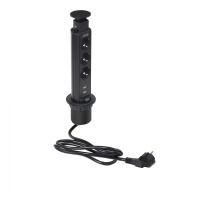 Выдвижной удлинитель Vulcan USB, 60 мм 3 розетки 2 USB, крышка пластик, черный, AKS — купить мебельную фурнитуру в Санкт-Петербурге | AKS мебель
