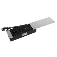 Выдвижной удлинитель Hollander, 2 розетки, 2xUSB, HDMI, LAN, шлиф. сталь AKS — купить мебельную фурнитуру в Санкт-Петербурге | AKS мебель
