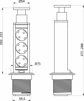 Выдвижной удлинитель Vulcan, 60 мм 3 розетки, крышка пластик, цвет черный, тип 2, AKS — купить мебельную фурнитуру в Санкт-Петербурге | AKS мебель
