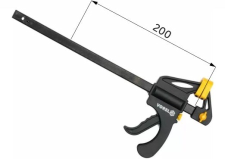 Струбцина быстрозажимная 200мм VOREL — купить мебельную фурнитуру в Санкт-Петербурге | AKS мебель
