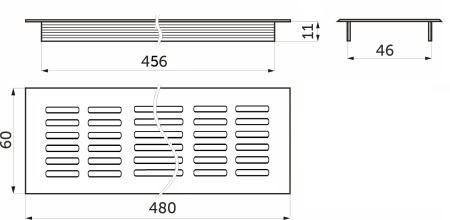 Решетка вентиляционная 480х60мм черная алюминий AKS — купить мебельную фурнитуру в Санкт-Петербурге | AKS мебель
