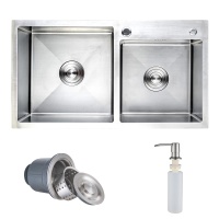 Мойка н/сталь, прямоугольная двухчашевая, 780*430мм, сатин, PVD покрытие, мойка справа, врезн на/вровень столешнице, AKS (3,2мм) — купить мебельную фурнитуру в Санкт-Петербурге | AKS мебель
