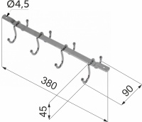 Держатель подвесной для кружек 380*45*90, хром AKS — купить мебельную фурнитуру в Санкт-Петербурге | AKS мебель
