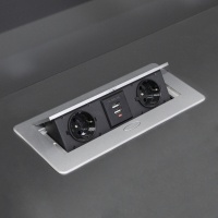 Выдвижной удлинитель NOVA USB, 2 розетки, 2xUSB, алюминий AKS — купить мебельную фурнитуру в Санкт-Петербурге | AKS мебель
