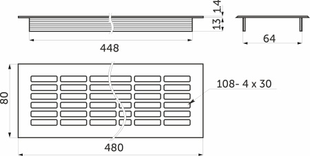Решетка вентиляционная 480х80мм серебро алюминий AKS — купить мебельную фурнитуру в Санкт-Петербурге | AKS мебель
