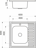 Мойка н/сталь, квадратная одночашевая, 600*600мм, полир хром, мойка слева, накладная, AKS (0,6мм) — купить мебельную фурнитуру в Санкт-Петербурге | AKS мебель
