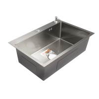 Мойка н/сталь, прямоугольная одночашевая, 700*460мм, глянец сатин, врезн на/вровень столешнице, AKS (3,0мм) — купить мебельную фурнитуру в Санкт-Петербурге | AKS мебель
