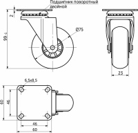 Колесо меб. CRYSTAL/2 d75 h99 с площадкой, прозрачный AKS — купить мебельную фурнитуру в Санкт-Петербурге | AKS мебель
