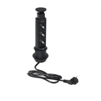 Выдвижной удлинитель Vulcan, 60 мм 3 розетки, крышка пластик, цвет черный, тип 2, AKS — купить мебельную фурнитуру в Санкт-Петербурге | AKS мебель
