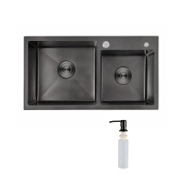 Мойка н/сталь, прямоугольная двухчашевая, 780*430мм, глянец черный, PVD, мойка справа, врезн на/вровень столешнице, AKS (3,2мм) — купить мебельную фурнитуру в Санкт-Петербурге | AKS мебель
