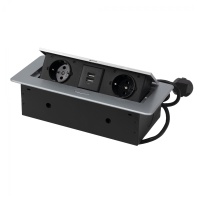 Выдвижной удлинитель NOVA USB, 2 розетки, 2xUSB, алюминий AKS — купить мебельную фурнитуру в Санкт-Петербурге | AKS мебель
