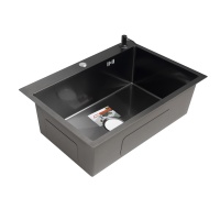 Мойка н/сталь, прямоугольная одночашевая, 700*460мм, глянец черный, врезн на/вровень столешнице, AKS (3,2мм) — купить мебельную фурнитуру в Санкт-Петербурге | AKS мебель
