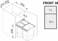 Мусорные контейнеры выдвижные 300 JC603 (1*7LT, 1*15LT), серый REJS — купить мебельную фурнитуру в Санкт-Петербурге | AKS мебель
